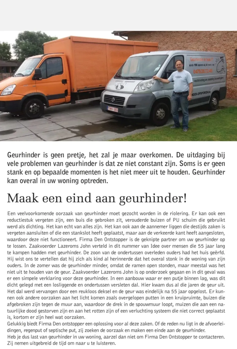 Krantartikel over Geurhinderspecialist Lazeroms John: Maak een eind aan geurhinder